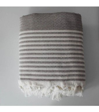 Uğur Home Pamuklu Polar Saçaklı Süngersiz Geometrik Desenli Kahverengi Tekli Koltuk Örtüsü 180x330 cm
