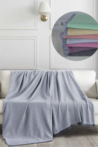 Denizli Concept Pamuklu - Polyester Kanvas Saçaklı Süngersiz Armürlü Gri Üçlü Koltuk Örtüsü 175x230 cm