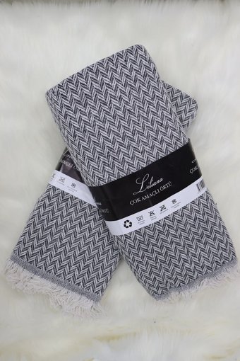 Zerif Home Pamuklu - Polyester Polar Saçaklı Süngersiz Geometrik Desenli Yeşil Tekli Koltuk Örtüsü 170x210 cm