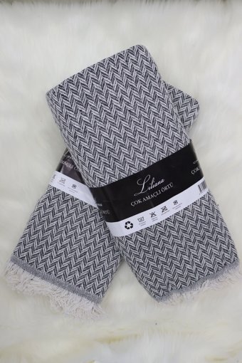 Zerif Home Pamuklu - Polyester Polar Saçaklı Süngersiz Geometrik Desenli Yeşil Tekli Koltuk Örtüsü 170x210 cm