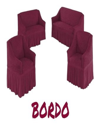 Furkanticaret Polyester Bürümcük Fırfırlı Süngersiz Kapitone Giydirmeli Krem 3-2-1-1 Koltuk Örtüsü 230x180 cm