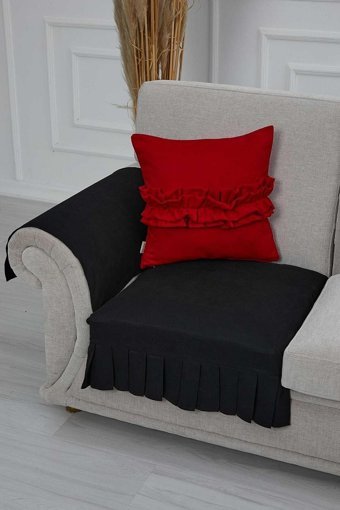 Aisha's Design KTK-3 Polyester Örgü Pileli Süngersiz Düz Siyah Tekli Koltuk Örtüsü 34x48 cm
