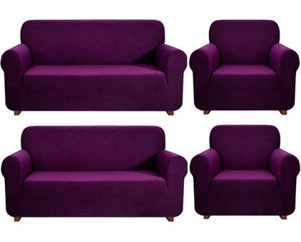Bemrax Polyester Likralı Süngersiz Pitikare Desenli Giydirmeli Lastikli Su Geçirmez Mor Dörtlü Koltuk Örtüsü 180x230 cm
