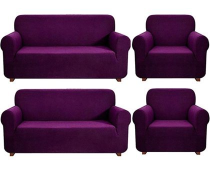 Bemrax Polyester Likralı Süngersiz Pitikare Desenli Giydirmeli Lastikli Su Geçirmez Mor Dörtlü Koltuk Örtüsü 180x230 cm