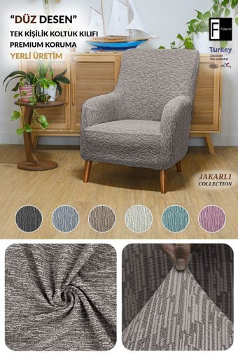 Faiend Jakarlı Süngersiz Kırçıllı Giydirmeli Bej Tekli Koltuk Örtüsü 80x120 cm