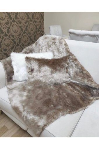 Paris Life Pamuklu Polar Peluş Süngersiz Düz Bej Üçlü Koltuk Örtüsü 90x150 cm
