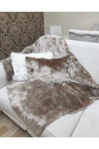 Paris Life Pamuklu Polar Peluş Süngersiz Düz Bej Üçlü Koltuk Örtüsü 90x150 cm