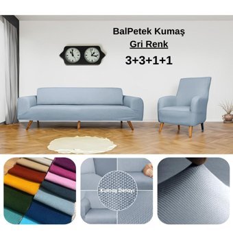 Etles Home Pamuklu - Polyester Likralı Jakarlı Süngersiz Armürlü Giydirmeli Gri Sekizli Koltuk Örtüsü 80x125 cm