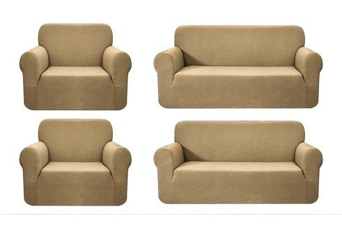 Tuchmall Pamuklu - Polyester Bürümcük-Likralı Süngerli Geometrik Desenli Giydirmeli Gri Dörtlü Koltuk Örtüsü 180x230 cm