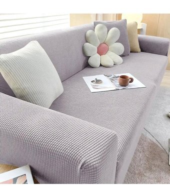 Uyumev Pamuklu - Polyester Likralı Süngerli Çizgili Giydirmeli Gri Tekli Koltuk Örtüsü 180x230 cm