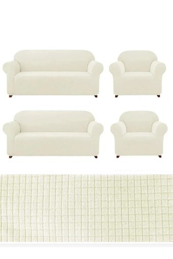 Güzelevim GZL-00000364 Polyester Likralı Süngersiz Düz Giydirmeli Lastikli Beyaz 3-3-1-1 Koltuk Örtüsü 180x230 cm