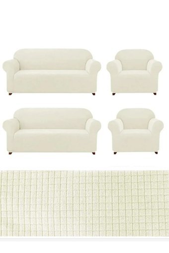 Güzelevim GZL-00000364 Polyester Likralı Süngersiz Düz Giydirmeli Lastikli Beyaz 3-3-1-1 Koltuk Örtüsü 180x230 cm