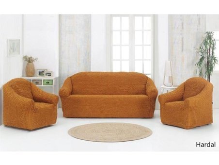 Karna Home Pamuklu Süngersiz Kareli Giydirmeli Beyaz Beşli Koltuk Örtüsü 210x240 cm