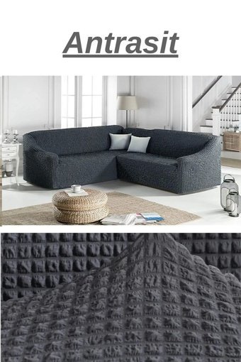 Uytm Polyester Bürümcük-Likralı Süngerli Çizgili Giydirmeli Gri Tekli Koltuk Örtüsü 180x350 cm