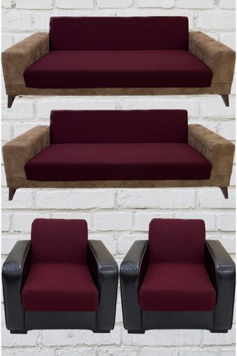 Şahane Ev Mikro Polyester Likralı Jakarlı Süngersiz Düz Giydirmeli Lastikli Bordo Üçlü Koltuk Örtüsü 55x8 cm