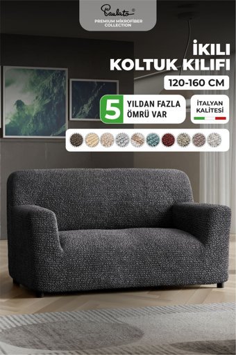 Paulato Mikrofiber Likralı Jakarlı Süngersiz Çizgili Giydirmeli Antrasit İkili Koltuk Örtüsü 100x160 cm