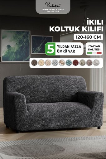 Paulato Mikrofiber Likralı Jakarlı Süngersiz Çizgili Giydirmeli Antrasit İkili Koltuk Örtüsü 100x160 cm