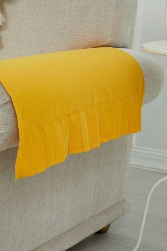 Aisha's Design KC-3 Polyester Örgü Pileli Süngersiz Düz Sarı İkili Koltuk Örtüsü 65x62 cm
