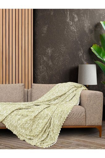 Latuda Concept Softmicro Mikrofiber Şal Süngersiz Geometrik Desenli Yeşil Tekli Koltuk Örtüsü 130x180 cm