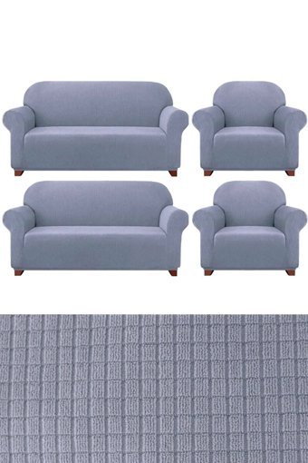 E Bahar Polyester Likralı Jakarlı Süngersiz Armürlü Giydirmeli Gri Sekizli Koltuk Örtüsü 180x230 cm