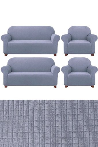 E Bahar Polyester Likralı Jakarlı Süngersiz Armürlü Giydirmeli Gri Sekizli Koltuk Örtüsü 180x230 cm