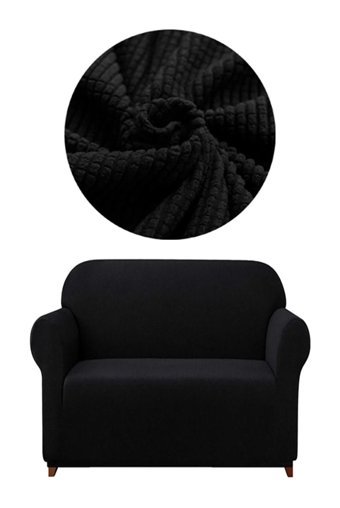 Elgeyar Polyester Likralı Jakarlı Süngersiz Armürlü Giydirmeli Siyah Tekli Koltuk Örtüsü 140x180 cm