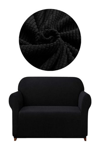 Elgeyar Polyester Likralı Jakarlı Süngersiz Armürlü Giydirmeli Siyah Tekli Koltuk Örtüsü 140x180 cm