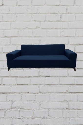 Şahane Ev Mikro Polyester Likralı Jakarlı Süngersiz Düz Giydirmeli Lastikli Mavi İkili Koltuk Örtüsü 140 cm