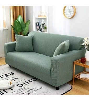 Güzel Aral GA-280 Pamuklu - Polyester Streç Süngersiz Düz Giydirmeli Lastikli Bej Üçlü Koltuk Örtüsü 180x220 cm