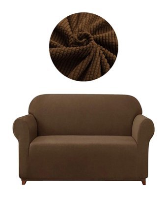 Eldost Ticaret Polyester Likralı Jakarlı Süngersiz Armürlü Giydirmeli Kahverengi İkili Koltuk Örtüsü 115x175 cm