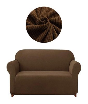 Eldost Ticaret Polyester Likralı Jakarlı Süngersiz Armürlü Giydirmeli Kahverengi İkili Koltuk Örtüsü 115x175 cm