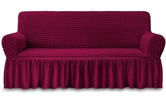 Elgeyar Pamuklu - Polyester Bürümcük Jakarlı Süngersiz Armürlü Giydirmeli Bordo Üçlü Koltuk Örtüsü 183x230 cm