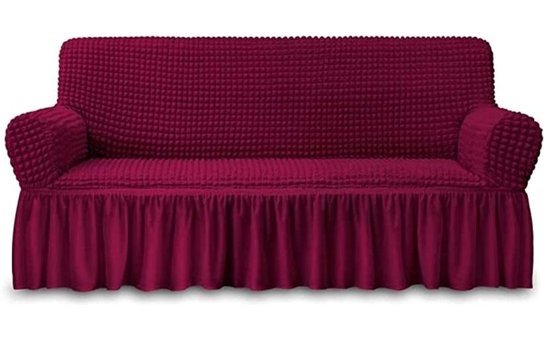 Elgeyar Pamuklu - Polyester Bürümcük Jakarlı Süngersiz Armürlü Giydirmeli Bordo Üçlü Koltuk Örtüsü 183x230 cm