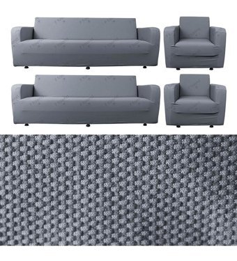 Bibaha Polyester Likralı Püsküllü Süngersiz Petek Desenli Giydirmeli Lastikli Gri Dörtlü Koltuk Örtüsü 180x230 cm