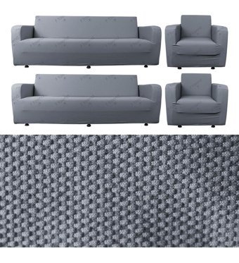 Bibaha Polyester Likralı Püsküllü Süngersiz Petek Desenli Giydirmeli Lastikli Gri Dörtlü Koltuk Örtüsü 180x230 cm