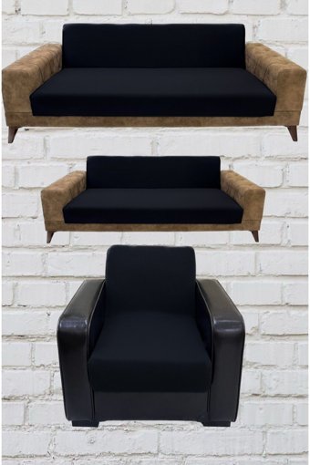 Şahane Ev Mikro Polyester Likralı Jakarlı Süngersiz Düz Giydirmeli Lastikli Siyah Üçlü Koltuk Örtüsü 23x83 cm