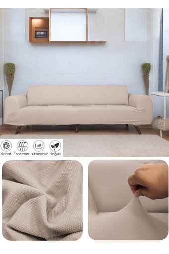 Riseler Home Pamuklu - Polyester Likralı Jakarlı Süngersiz Çiçek Desenli Giydirmeli Kahverengi Üçlü Koltuk Örtüsü 180x230 cm