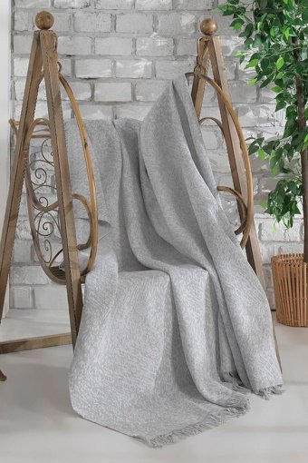 Mutlu Çeyiz Saçaklı Süngersiz Çizgili Gri Tekli Koltuk Örtüsü 170x220 cm