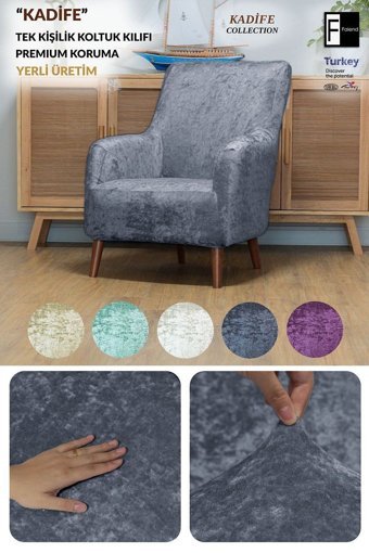 Faiend Kadife Jakarlı Süngersiz Düz Giydirmeli Gri Tekli Koltuk Örtüsü 120x80 cm