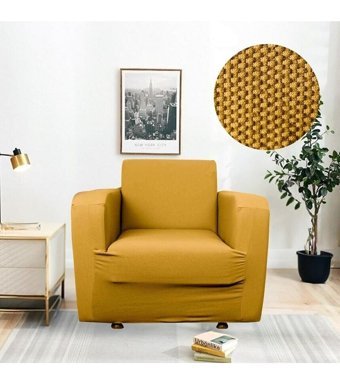 Btf Home Polyester Likralı Jakarlı Süngersiz Armürlü Giydirmeli Lastikli Sarı Tekli Koltuk Örtüsü 76x120 cm