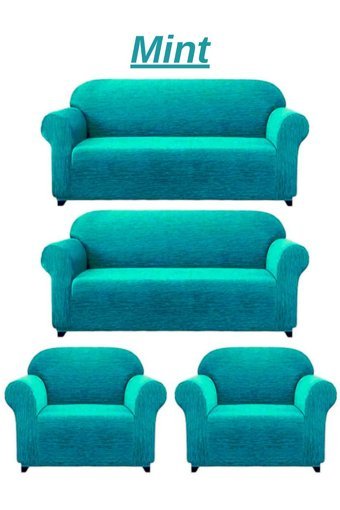 Heytgah Likralı Jakarlı Süngersiz Kırçıllı Giydirmeli Yeşil 3-3-1-1 Koltuk Örtüsü 180x230 cm