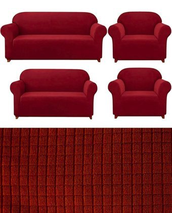 E Bahar Polyester Likralı Jakarlı Süngersiz Armürlü Giydirmeli Bordo Yedili Koltuk Örtüsü 180x230 cm