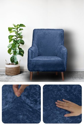 Bibaha Kadife Süngersiz Giydirmeli Lastikli Lacivert Tekli Koltuk Örtüsü 120x80 cm