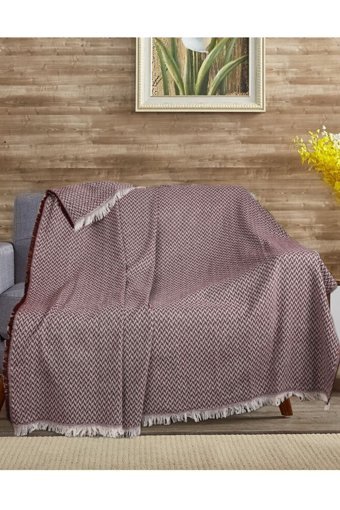 Bumedo Pamuklu Kanvas Saçaklı Süngersiz Armürlü Bordo Üçlü Koltuk Örtüsü 170x210 cm