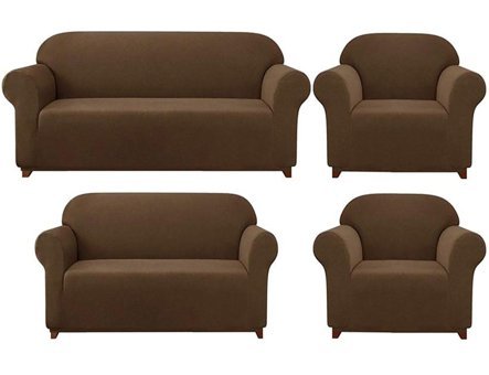 Elgeyar Polyester Likralı Jakarlı Süngersiz Armürlü Giydirmeli Kahverengi Yedili Koltuk Örtüsü 180x230 cm