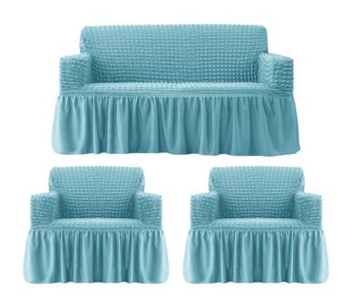 Eldost Ticaret Pamuklu - Polyester Bürümcük Jakarlı Süngersiz Armürlü Giydirmeli Turkuaz Beşli Koltuk Örtüsü 180x230 cm