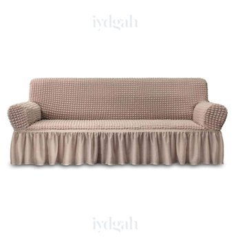 Iydgah Polyester Bürümcük-Likralı Fırfırlı Süngersiz Kapitone Giydirmeli Gri Üçlü Koltuk Örtüsü 180x230 cm