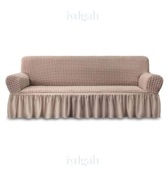 Iydgah Polyester Bürümcük-Likralı Fırfırlı Süngersiz Kapitone Giydirmeli Gri Üçlü Koltuk Örtüsü 180x230 cm