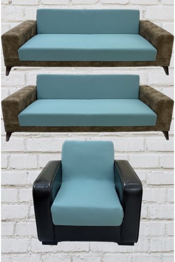 Şahane Ev Mikro Polyester Likralı Jakarlı Süngersiz Düz Giydirmeli Lastikli Yeşil Üçlü Koltuk Örtüsü 75x55 cm