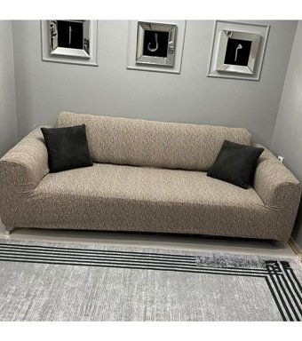 Btf Home Pamuklu - Polyester Likralı Jakarlı Süngersiz Armürlü Giydirmeli Lastikli Kahverengi Tekli Koltuk Örtüsü 180x230 cm